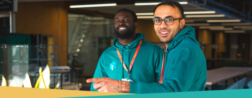 Open days at NMITE - two boys are stood in NMITE hoodies